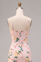 Load image into Gallery viewer, Floral Pink Square Neck Pencil Midi Wedding Guest Dress