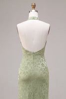 Load image into Gallery viewer, Floral Light Green High Neck Mermaid Long Wedding Guest Dress
