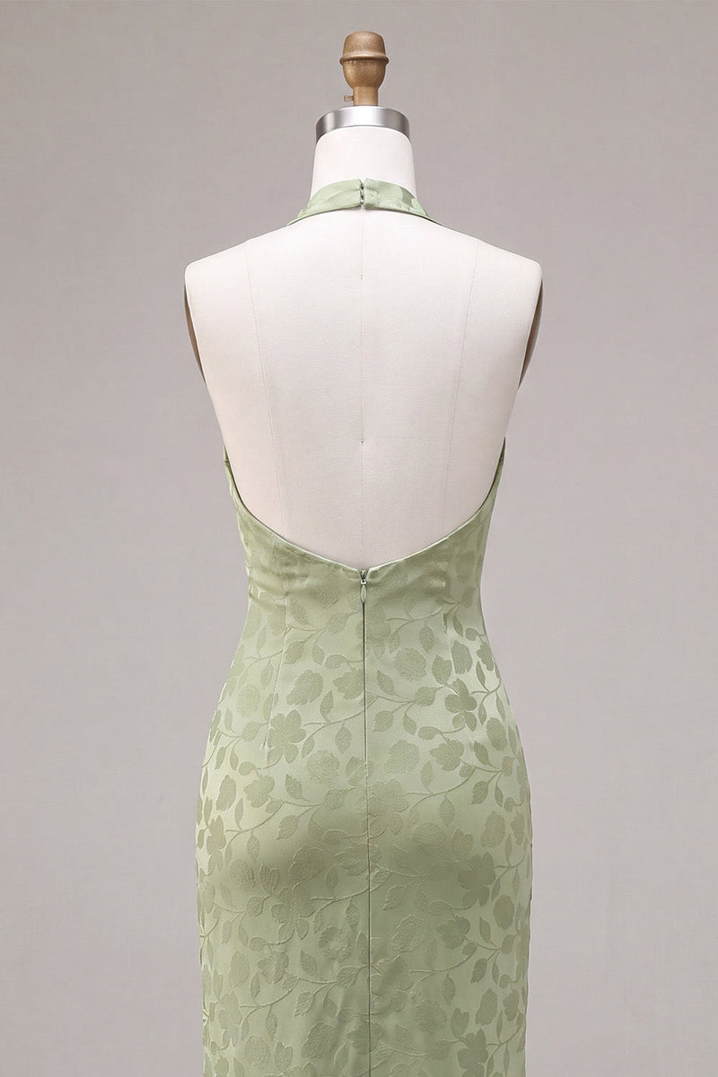 Load image into Gallery viewer, Floral Light Green High Neck Mermaid Long Wedding Guest Dress