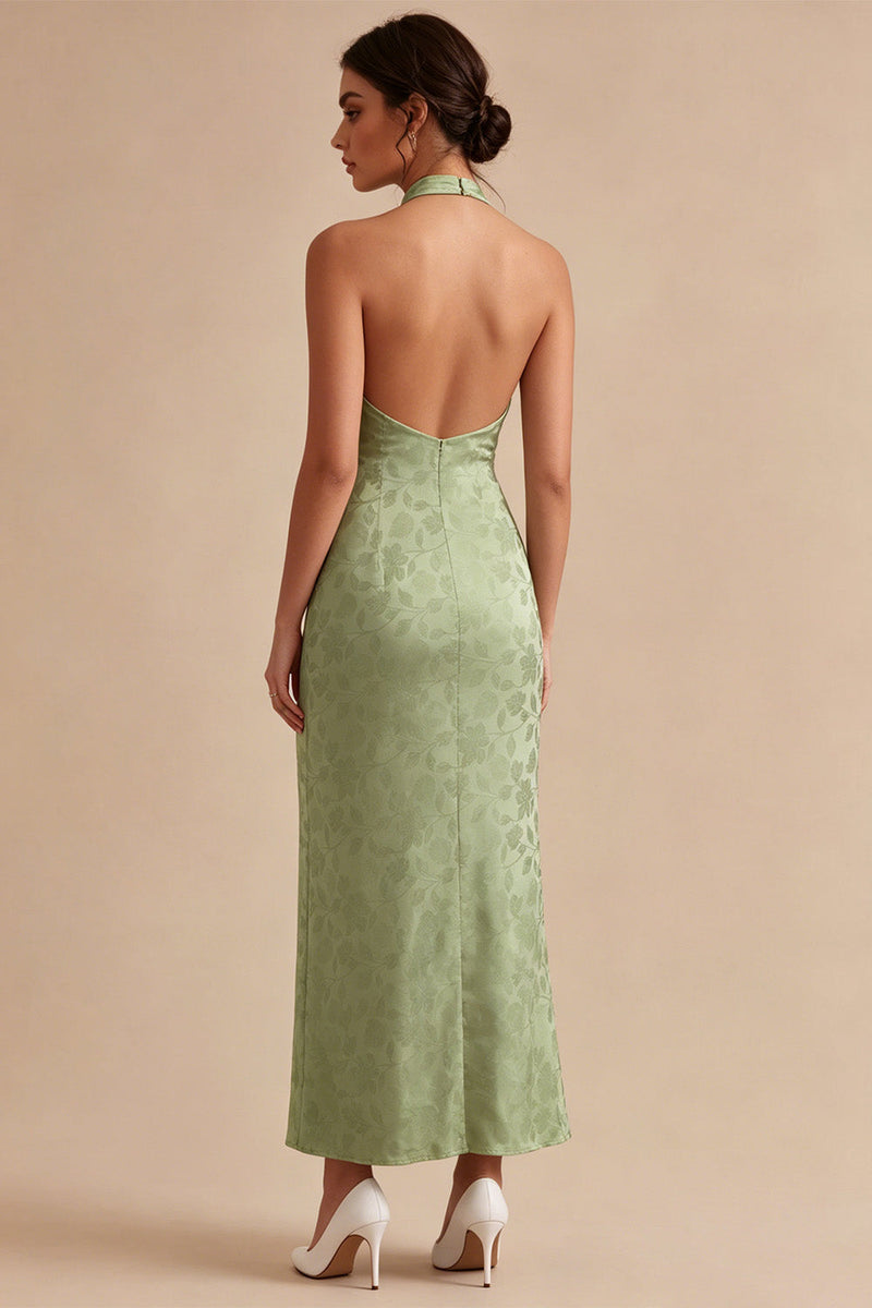 Load image into Gallery viewer, Floral Light Green High Neck Mermaid Long Wedding Guest Dress