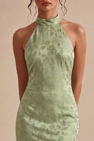 Load image into Gallery viewer, Floral Light Green High Neck Mermaid Long Wedding Guest Dress