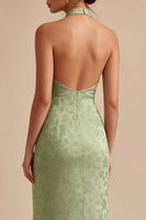 Load image into Gallery viewer, Floral Light Green High Neck Mermaid Long Wedding Guest Dress