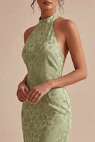 Load image into Gallery viewer, Floral Light Green High Neck Mermaid Long Wedding Guest Dress
