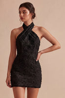 Load image into Gallery viewer, White Halter Neck Floral Tight Short Graduation Dress