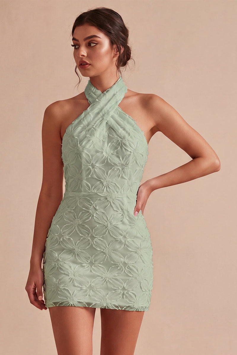 Load image into Gallery viewer, White Halter Neck Floral Tight Short Graduation Dress