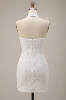 Load image into Gallery viewer, White Halter Neck Floral Tight Short Graduation Dress