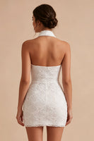 Load image into Gallery viewer, White Halter Neck Floral Tight Short Graduation Dress