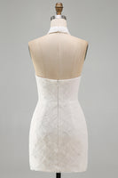 Load image into Gallery viewer, White Halter Neck Floral Tight Short Graduation Dress