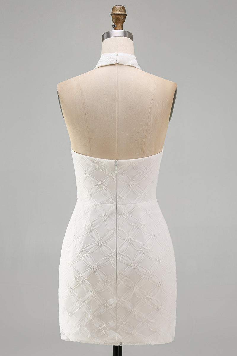 Load image into Gallery viewer, White Halter Neck Floral Tight Short Graduation Dress