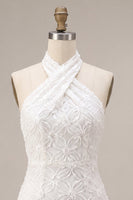 Load image into Gallery viewer, White Halter Neck Floral Tight Short Graduation Dress