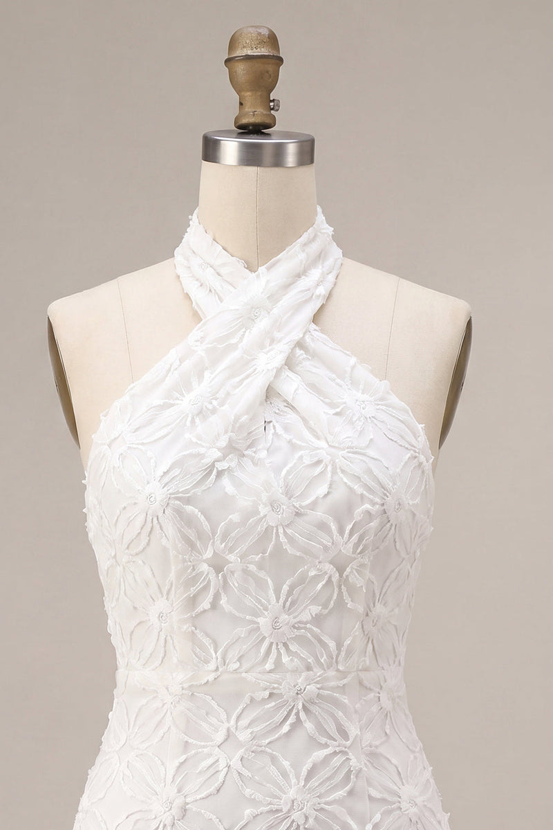 Load image into Gallery viewer, White Halter Neck Floral Tight Short Graduation Dress