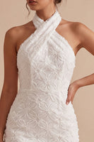 Load image into Gallery viewer, White Halter Neck Floral Tight Short Graduation Dress