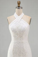 Load image into Gallery viewer, White Halter Neck Floral Tight Short Graduation Dress