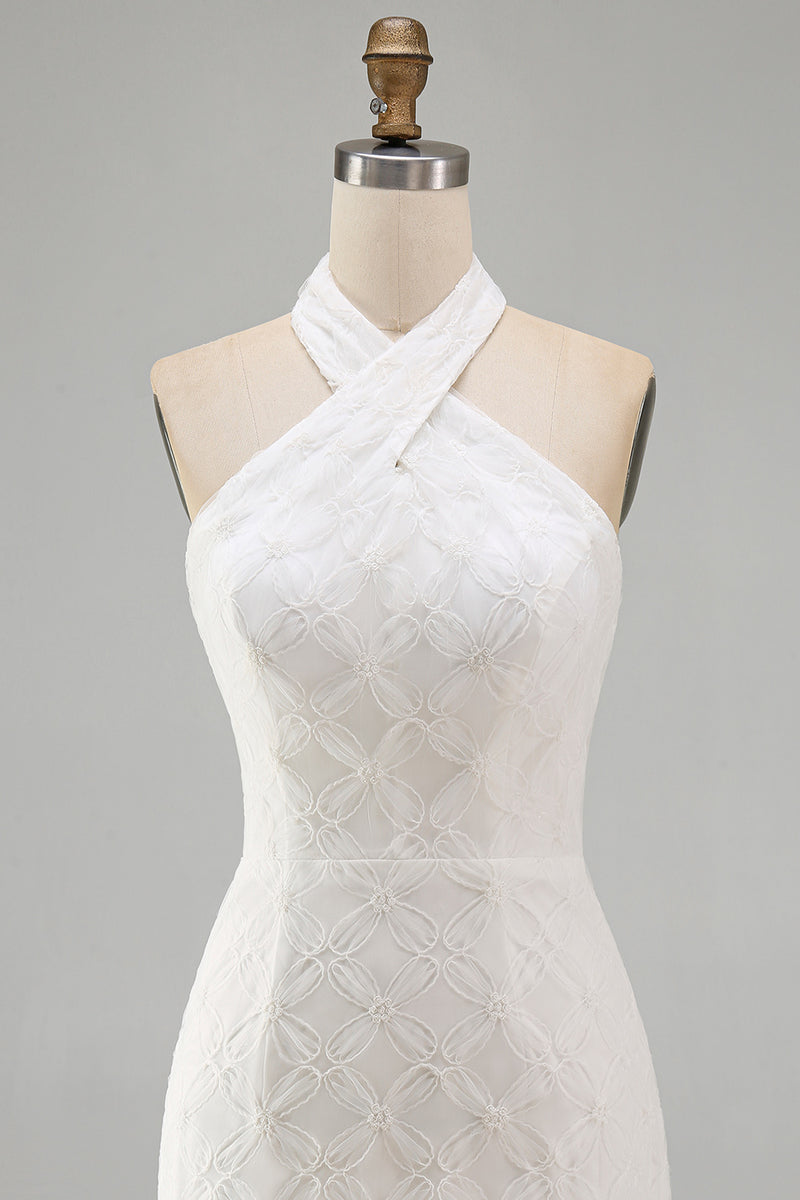 Load image into Gallery viewer, White Halter Neck Floral Tight Short Graduation Dress