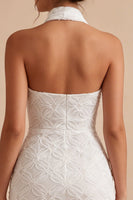Load image into Gallery viewer, White Halter Neck Floral Tight Short Graduation Dress