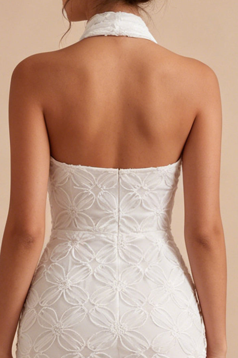 Load image into Gallery viewer, White Halter Neck Floral Tight Short Graduation Dress