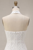 Load image into Gallery viewer, White Halter Neck Floral Tight Short Graduation Dress
