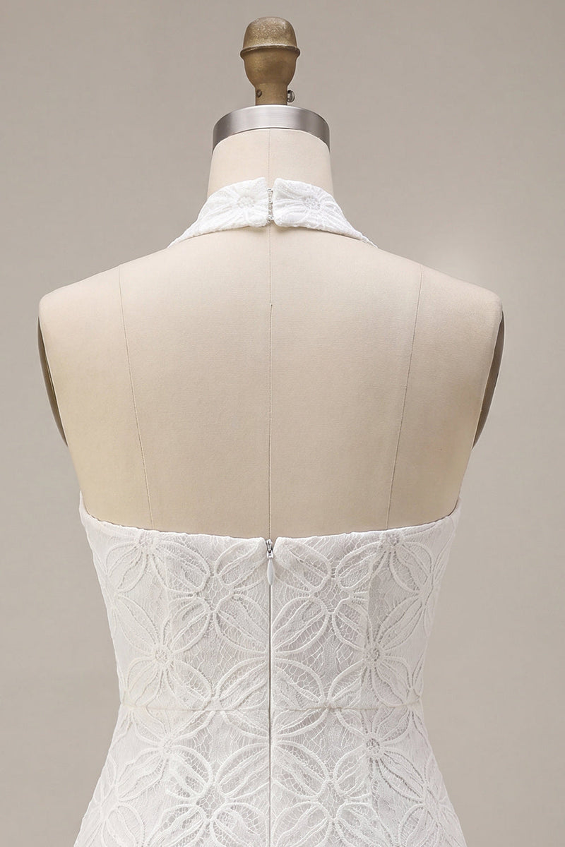 Load image into Gallery viewer, White Halter Neck Floral Tight Short Graduation Dress