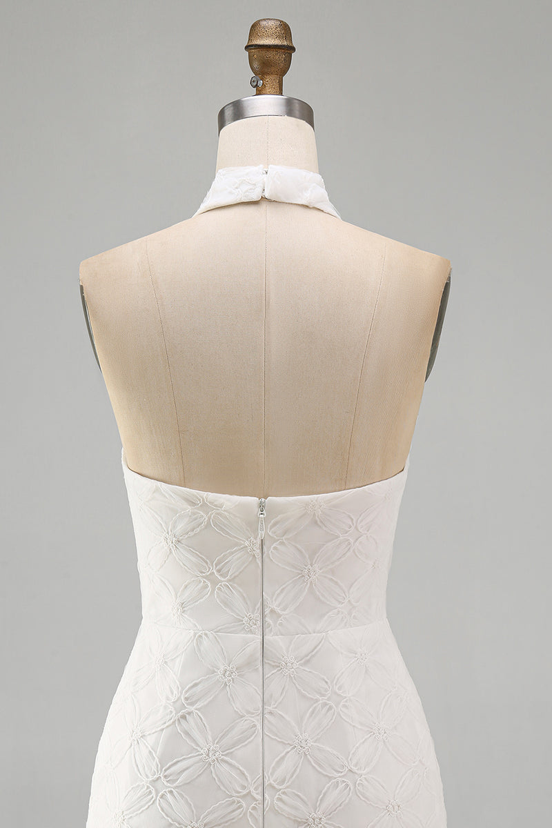 Load image into Gallery viewer, White Halter Neck Floral Tight Short Graduation Dress