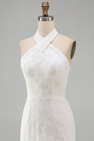 Load image into Gallery viewer, White Halter Neck Floral Tight Short Graduation Dress