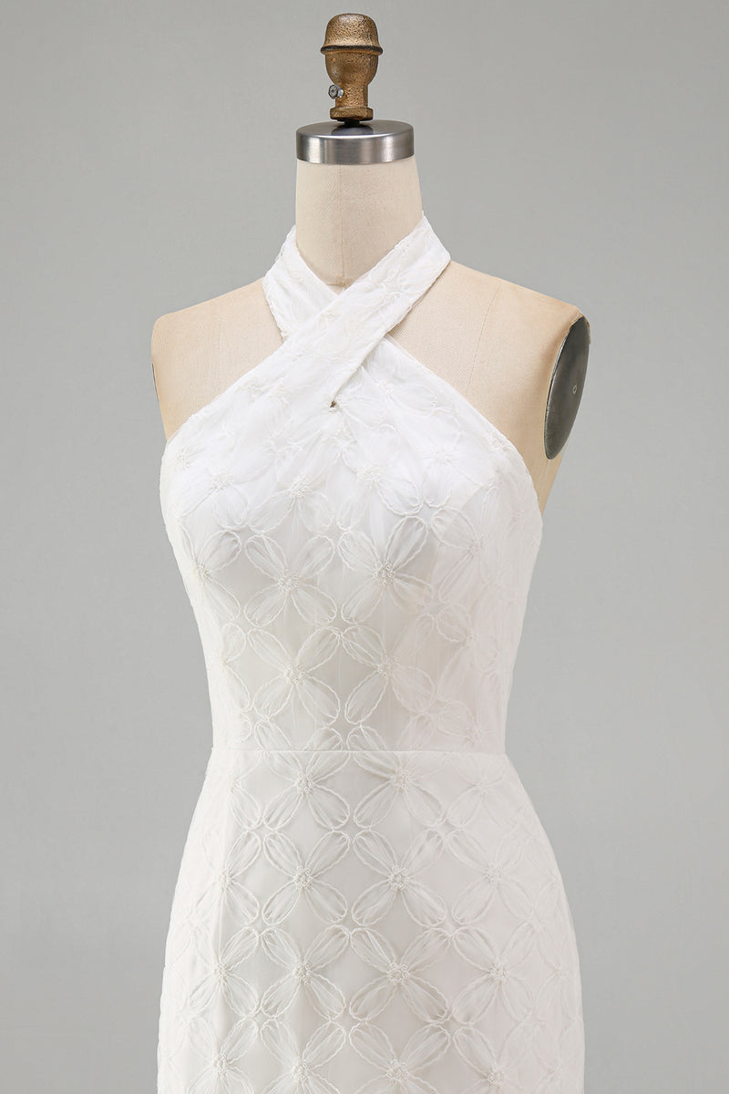 Load image into Gallery viewer, White Halter Neck Floral Tight Short Graduation Dress