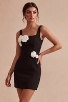 Load image into Gallery viewer, White Tight Satin Square Neck Short Graduation Dress with 3D Flowers