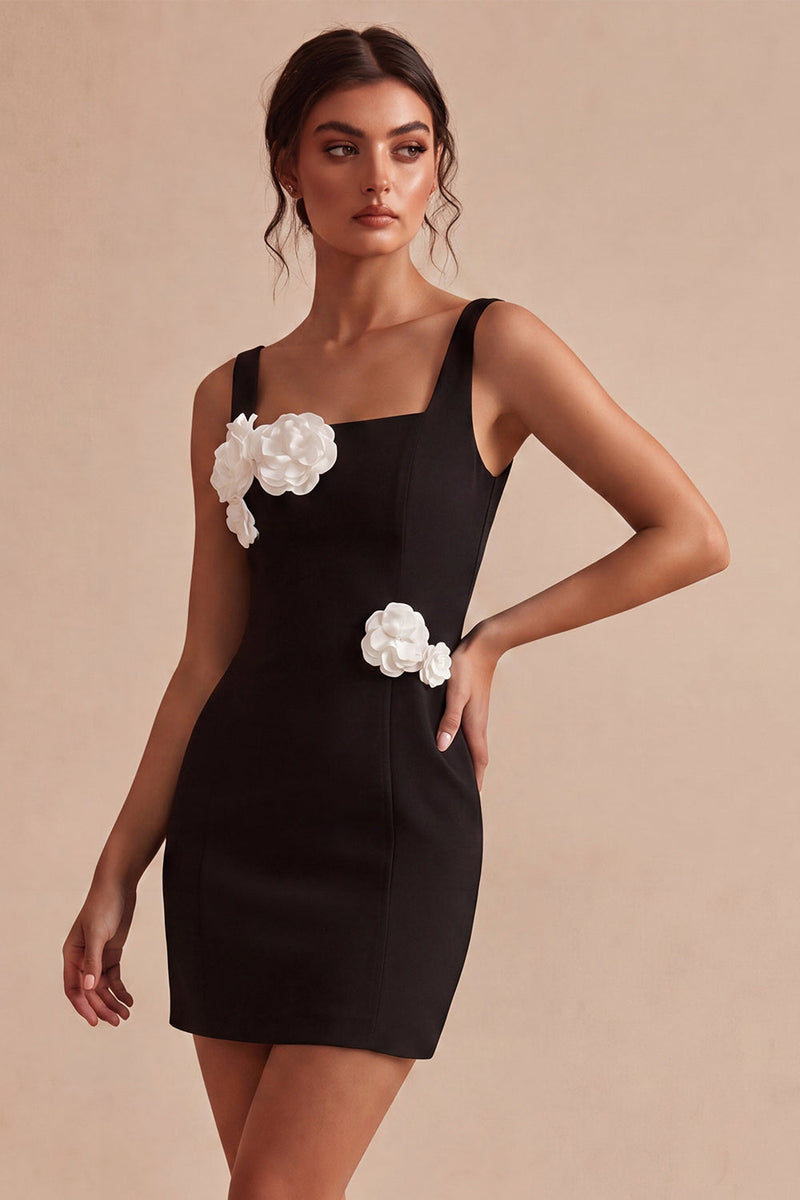 Load image into Gallery viewer, White Tight Satin Square Neck Short Graduation Dress with 3D Flowers