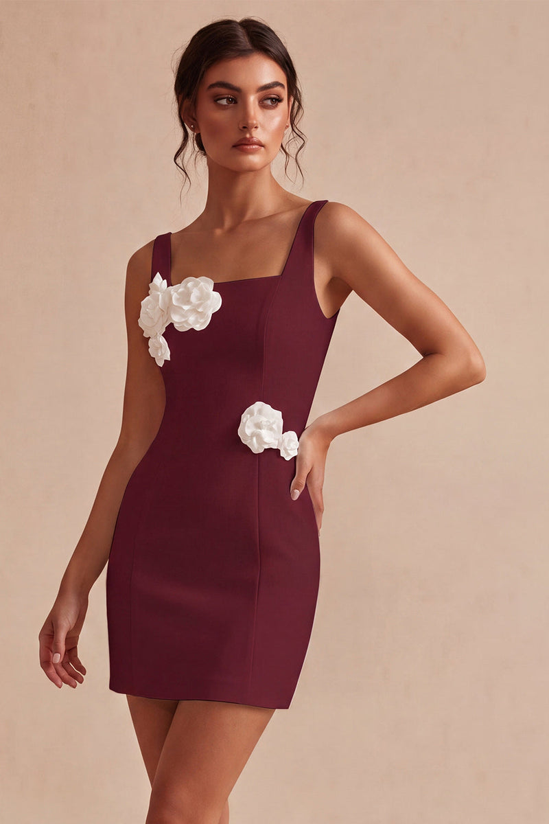 Load image into Gallery viewer, White Tight Satin Square Neck Short Graduation Dress with 3D Flowers