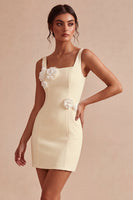 Load image into Gallery viewer, White Tight Satin Square Neck Short Graduation Dress with 3D Flowers