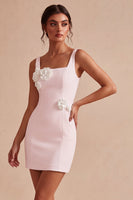 Load image into Gallery viewer, White Tight Satin Square Neck Short Graduation Dress with 3D Flowers