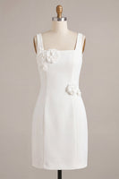 Load image into Gallery viewer, White Tight Satin Square Neck Short Graduation Dress with 3D Flowers