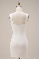 Load image into Gallery viewer, White Tight Satin Square Neck Short Graduation Dress with 3D Flowers