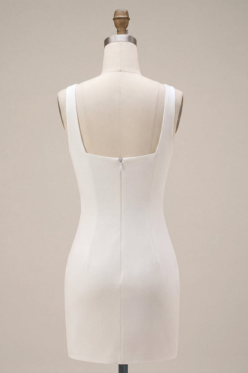 Load image into Gallery viewer, White Tight Satin Square Neck Short Graduation Dress with 3D Flowers