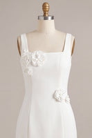 Load image into Gallery viewer, White Tight Satin Square Neck Short Graduation Dress with 3D Flowers