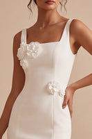 Load image into Gallery viewer, White Tight Satin Square Neck Short Graduation Dress with 3D Flowers