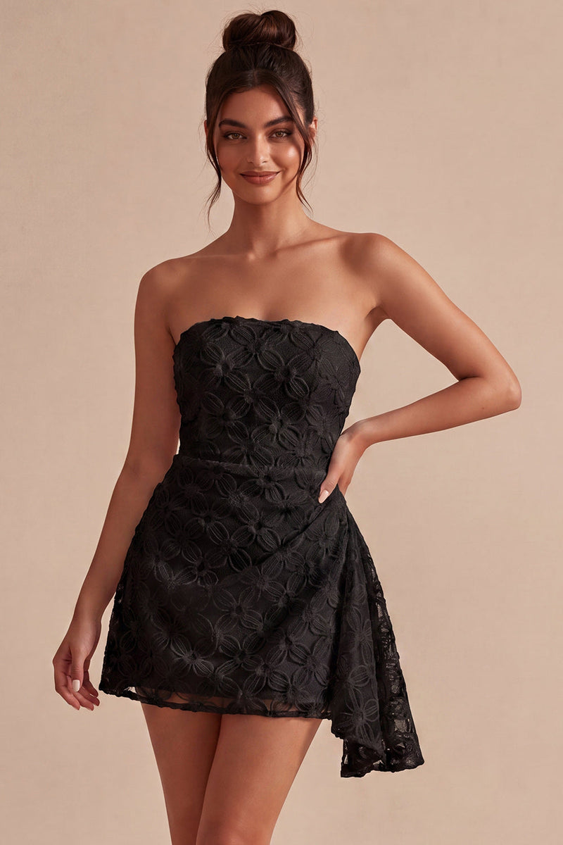 Load image into Gallery viewer, White Tight Ruched Floral Short Graduation Dress with Side Cape