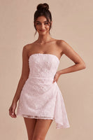 Load image into Gallery viewer, White Tight Ruched Floral Short Graduation Dress with Side Cape