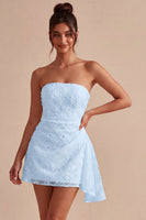 Load image into Gallery viewer, White Tight Ruched Floral Short Graduation Dress with Side Cape