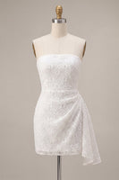 Load image into Gallery viewer, White Tight Ruched Floral Short Graduation Dress with Side Cape
