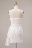 Load image into Gallery viewer, White Tight Ruched Floral Short Graduation Dress with Side Cape