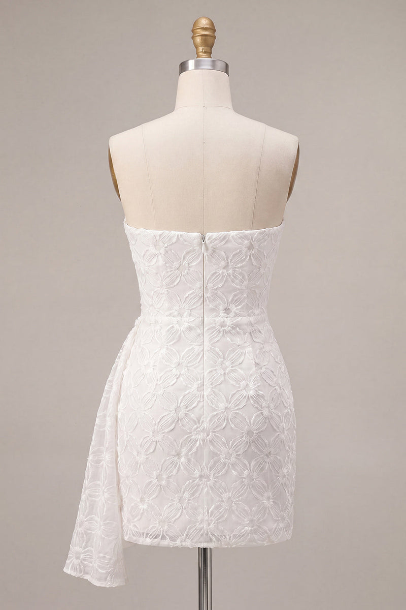 Load image into Gallery viewer, White Tight Ruched Floral Short Graduation Dress with Side Cape