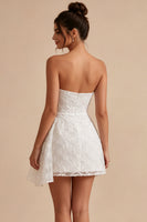 Load image into Gallery viewer, White Tight Ruched Floral Short Graduation Dress with Side Cape