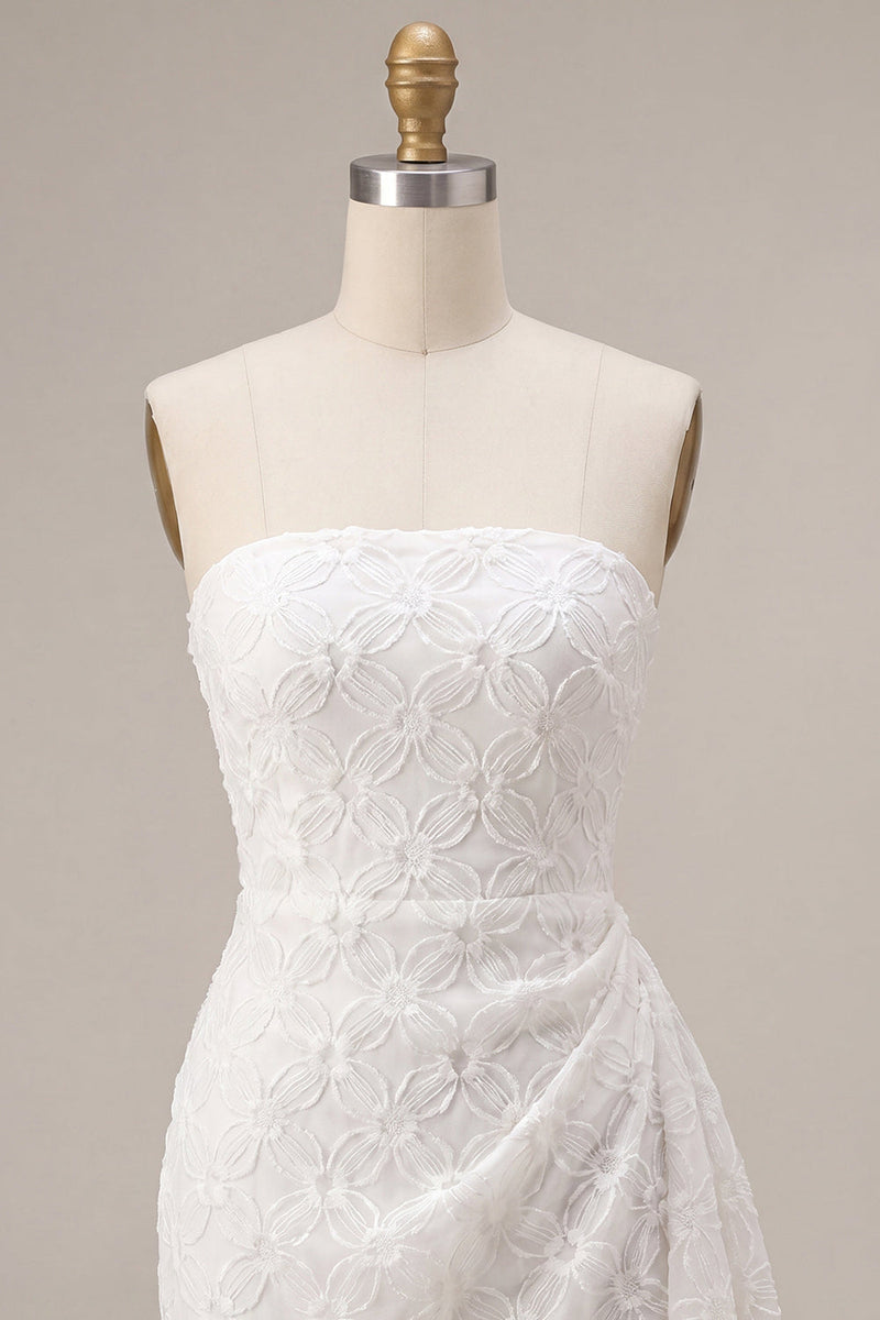 Load image into Gallery viewer, White Tight Ruched Floral Short Graduation Dress with Side Cape