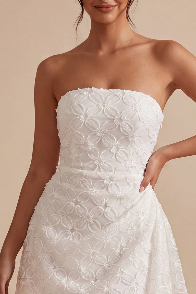 Load image into Gallery viewer, White Tight Ruched Floral Short Graduation Dress with Side Cape