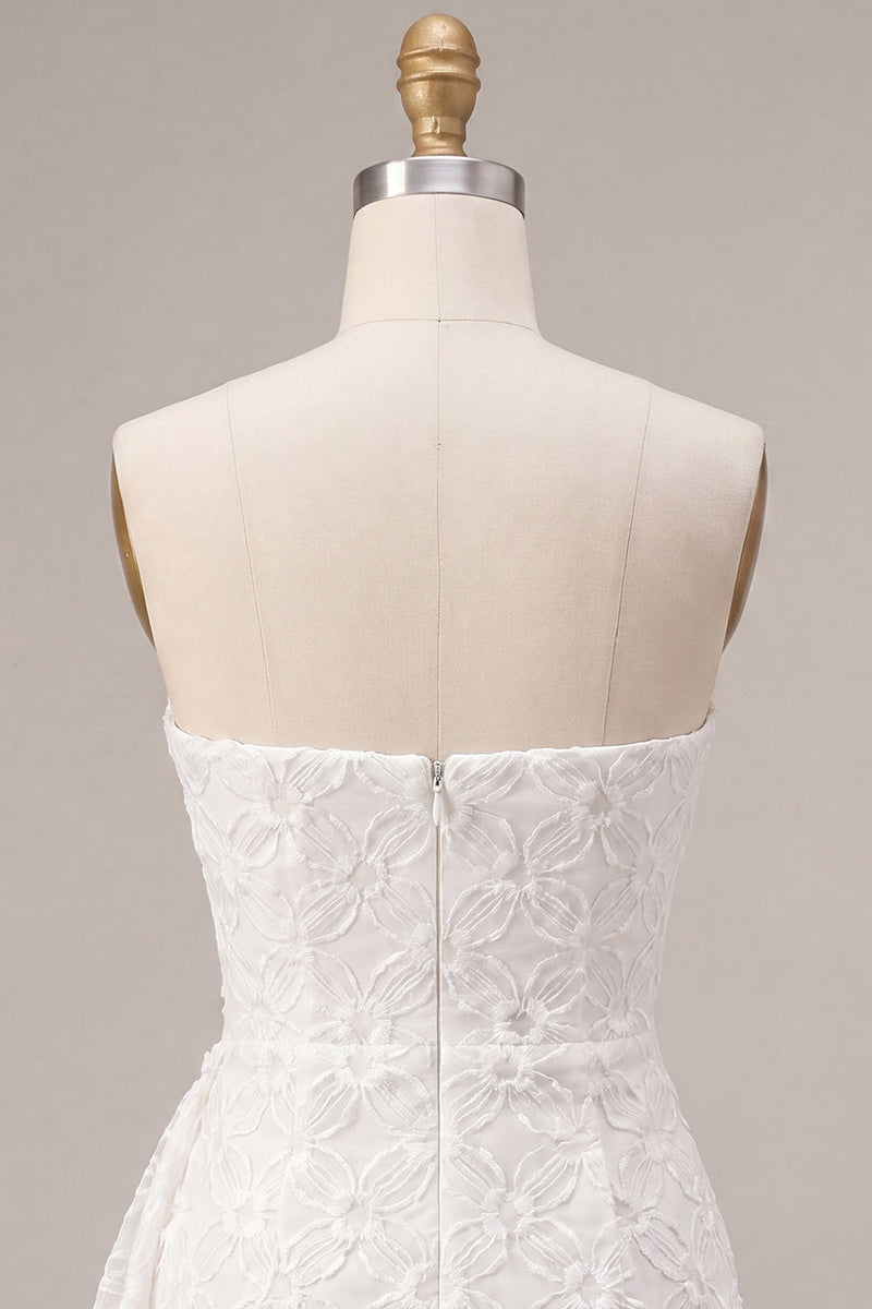 Load image into Gallery viewer, White Tight Ruched Floral Short Graduation Dress with Side Cape
