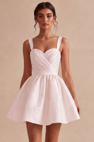 Load image into Gallery viewer, White A-Line Thick Straps Satin Ruched Short Graduation Dress