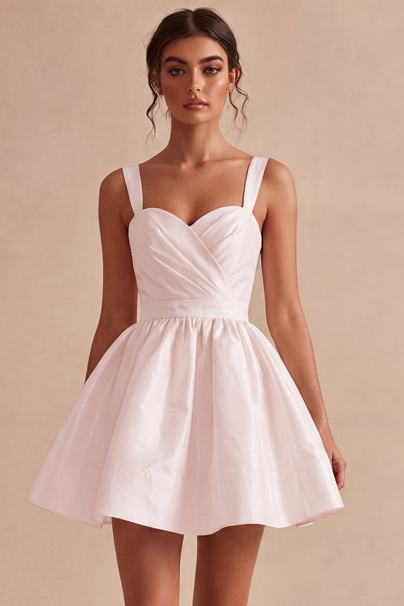 Load image into Gallery viewer, White A-Line Thick Straps Satin Ruched Short Graduation Dress