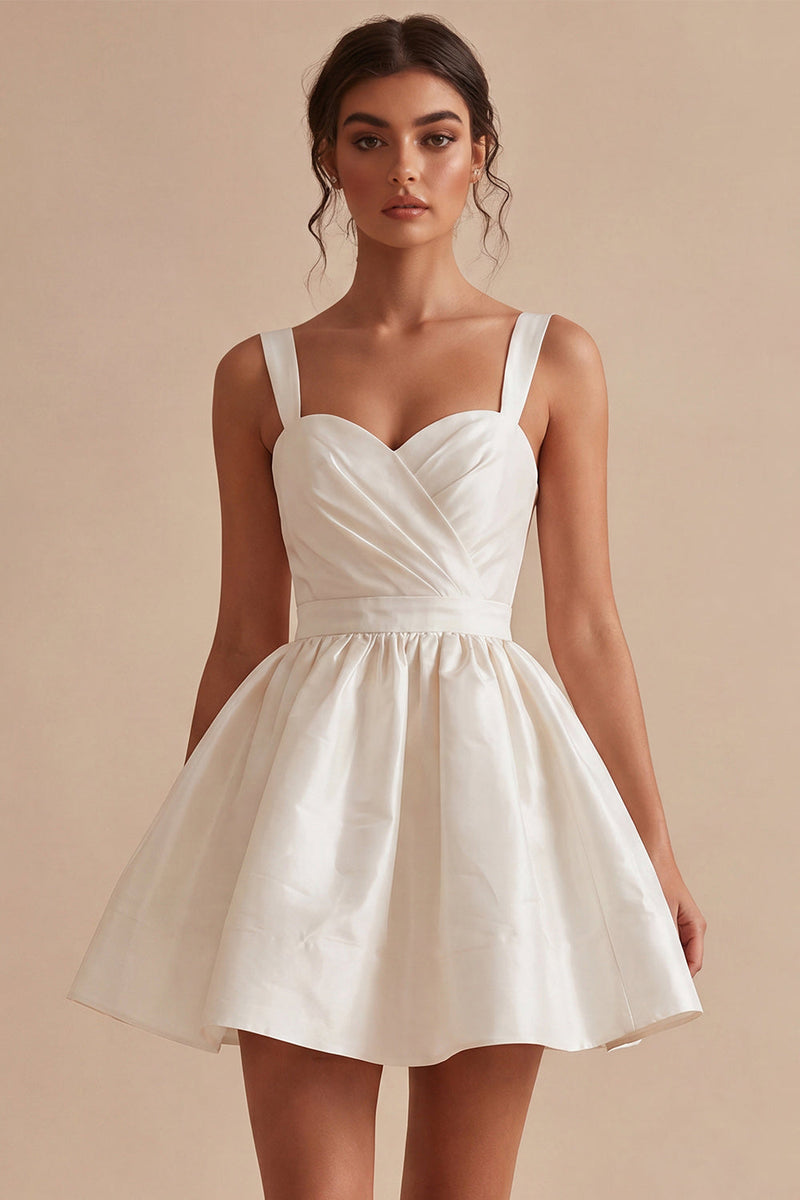Load image into Gallery viewer, White A-Line Thick Straps Satin Ruched Short Graduation Dress