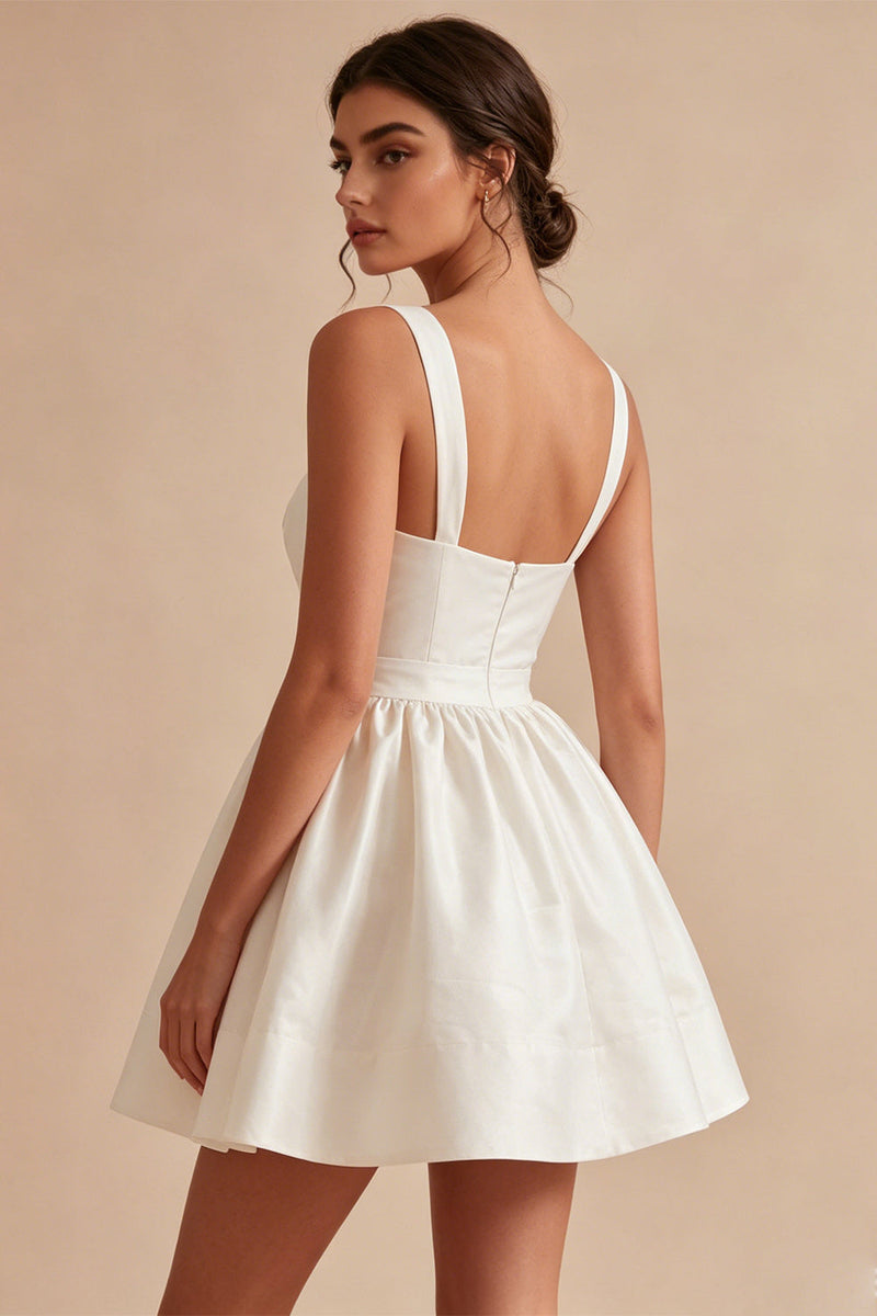 Load image into Gallery viewer, White A-Line Thick Straps Satin Ruched Short Graduation Dress