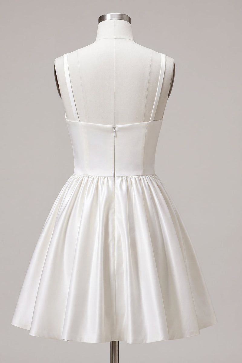 Load image into Gallery viewer, White A-Line Thick Straps Satin Ruched Short Graduation Dress